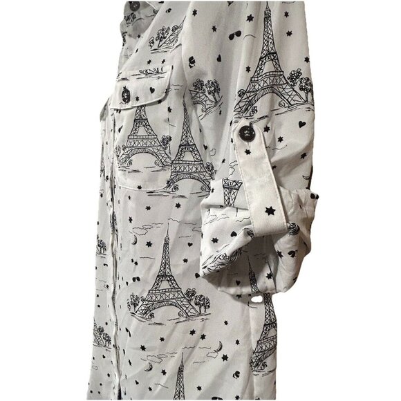 KARL LAGERFELD Paris Eiffel Tower Long Sleeve Button Front Blouse Women's Size S - Picture 7 of 10